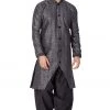 Vastramay Men's Grey And Black Silk Blend Sherwani Set