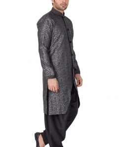Sherwani/Indowestern Vastramay Silk Blend Grey Baap Beta Sherwani Set