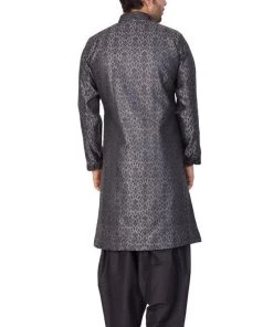 Vastramay Men's Grey And Black Silk Blend Sherwani Set