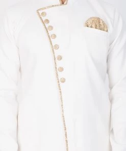 Vastramay Cotton Blend White And Gold Baap Beta Sherwani Set Sherwani/Indowestern 18 Vastramay Cotton Blend White And Gold Baap Beta Sherwani Set Sherwani/Indowestern