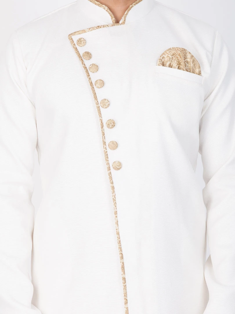 Vastramay Cotton Blend White And Gold Baap Beta Sherwani Set Sherwani/Indowestern 10 Vastramay Cotton Blend White And Gold Baap Beta Sherwani Set Sherwani/Indowestern