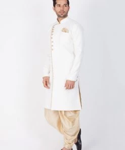 Vastramay Cotton Blend White And Gold Baap Beta Sherwani Set Sherwani/Indowestern 14 Vastramay Cotton Blend White And Gold Baap Beta Sherwani Set Sherwani/Indowestern