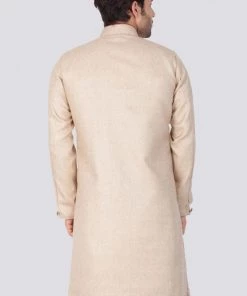Vastramay Men's Beige Cotton Blend Sherwani Only Top