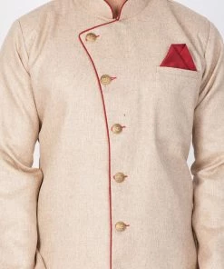 Vastramay Cotton Blend Brown And Maroon Baap Beta Sherwani Sherwani/Indowestern