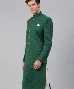 VASTRAMAY Men's Green Sherwani