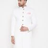 VASTRAMAY Men's White Silk Blend Sherwani Top Buy 1 Get 1