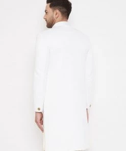 VASTRAMAY Men's White Silk Blend Sherwani Top Buy 1 Get 1