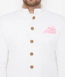 Buy 1 Get 1 VASTRAMAY Men's White Silk Blend Sherwani Set