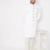 Buy 1 Get 1 VASTRAMAY Men's White Silk Blend Sherwani Set