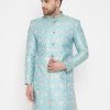 Vastramay Men's Sea Green Sherwani -Only Top Sherwani/Indowestern Sets