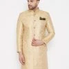 Sherwani/Indowestern Sets Vastramay Men's Gold Sherwani -Only Top