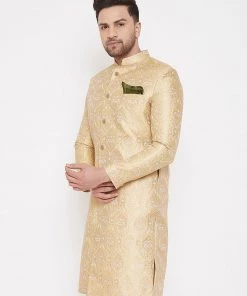 Sherwani/Indowestern Sets Vastramay Men's Gold Sherwani -Only Top