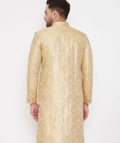 Sherwani/Indowestern Sets Vastramay Men's Gold Sherwani -Only Top