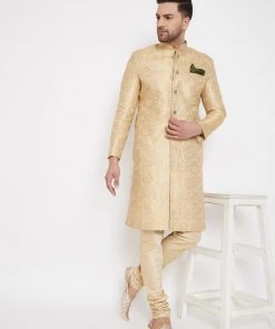 Sherwani/Indowestern Sets Vastramay Men's Gold Sherwani -Only Top