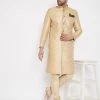 Sherwani/Indowestern Sets VASTRAMAY Men's Golden Brocade Slim Fit Sherwani Set
