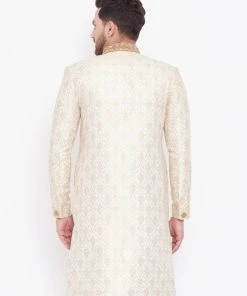 Sherwani/Indowestern Sets VASTRAMAY Men's Beige And Gold Embroidered Brocade Sherwani Top 10 Sherwani/Indowestern Sets VASTRAMAY Men's Beige And Gold Embroidered Brocade Sherwani Top