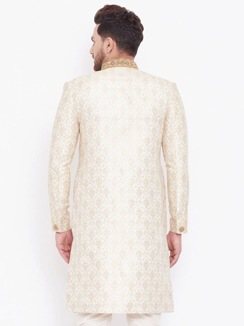 Sherwani/Indowestern Sets VASTRAMAY Men's Beige And Gold Embroidered Brocade Sherwani Top 5 Sherwani/Indowestern Sets VASTRAMAY Men's Beige And Gold Embroidered Brocade Sherwani Top