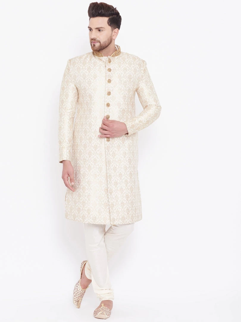 Sherwani/Indowestern Sets VASTRAMAY Men's Beige And Gold Embroidered Brocade Sherwani Top 7 Sherwani/Indowestern Sets VASTRAMAY Men's Beige And Gold Embroidered Brocade Sherwani Top