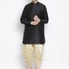 Vastramay Men's Black Silk Blend Kurta And Dhoti Pant Set
