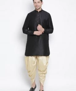 Vastramay Men's Black Silk Blend Kurta And Dhoti Pant Set