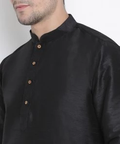 Vastramay Men's Black Silk Blend Kurta And Dhoti Pant Set