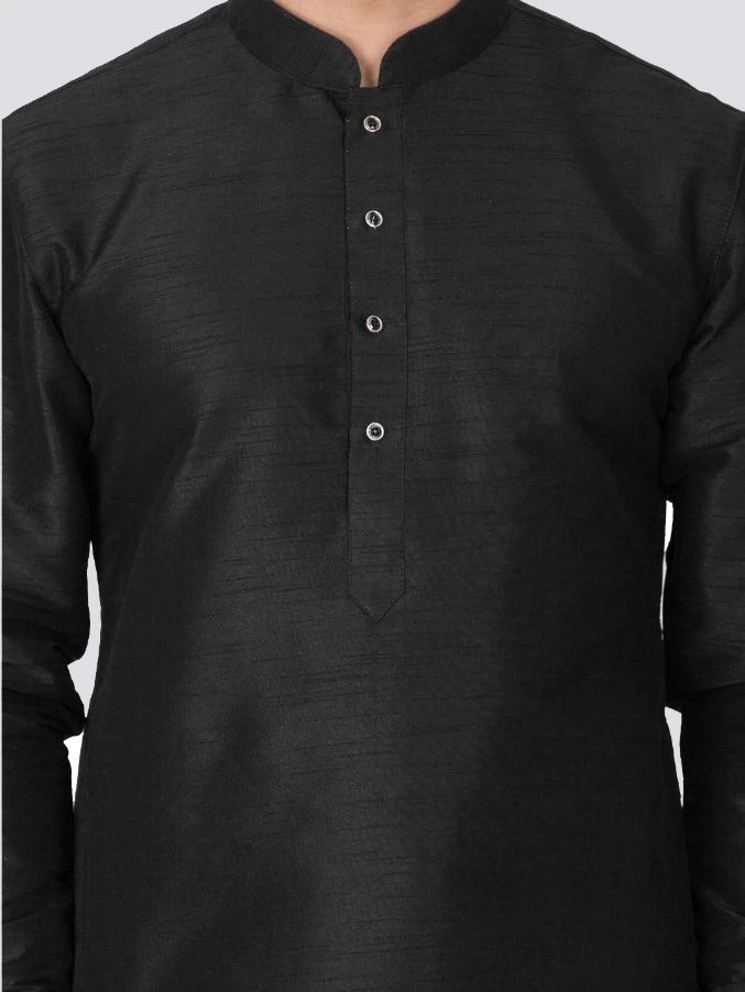 Vastramay Men's Black Silk Blend Kurta And Dhoti Pant Set 5 Vastramay Men's Black Silk Blend Kurta And Dhoti Pant Set
