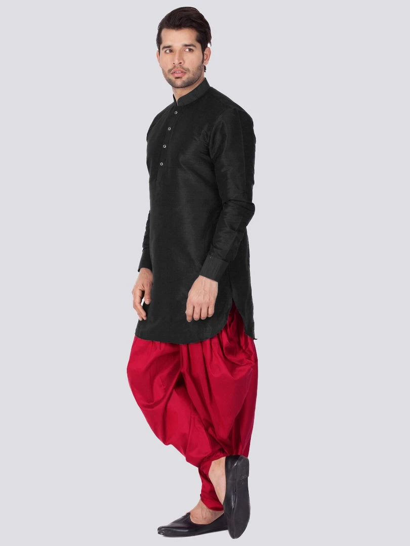 Vastramay Men's Black Silk Blend Kurta And Dhoti Pant Set 4 Vastramay Men's Black Silk Blend Kurta And Dhoti Pant Set