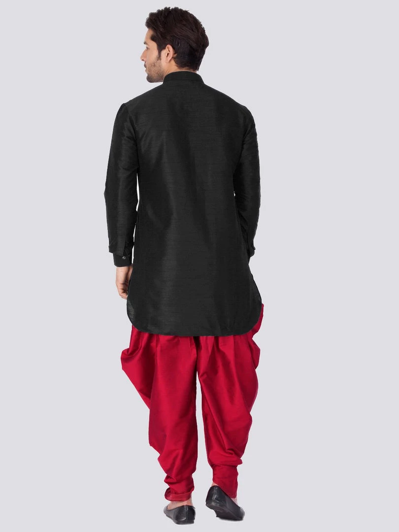 Vastramay Men's Black Silk Blend Kurta And Dhoti Pant Set 6 Vastramay Men's Black Silk Blend Kurta And Dhoti Pant Set