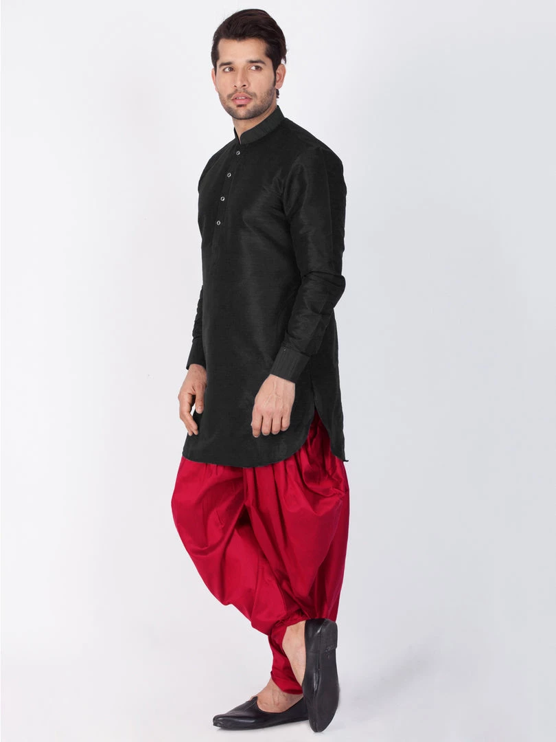Vastramay Silk Blend Black And Maroon Baap Beta Dhoti Kurta Set 6 Vastramay Silk Blend Black And Maroon Baap Beta Dhoti Kurta Set