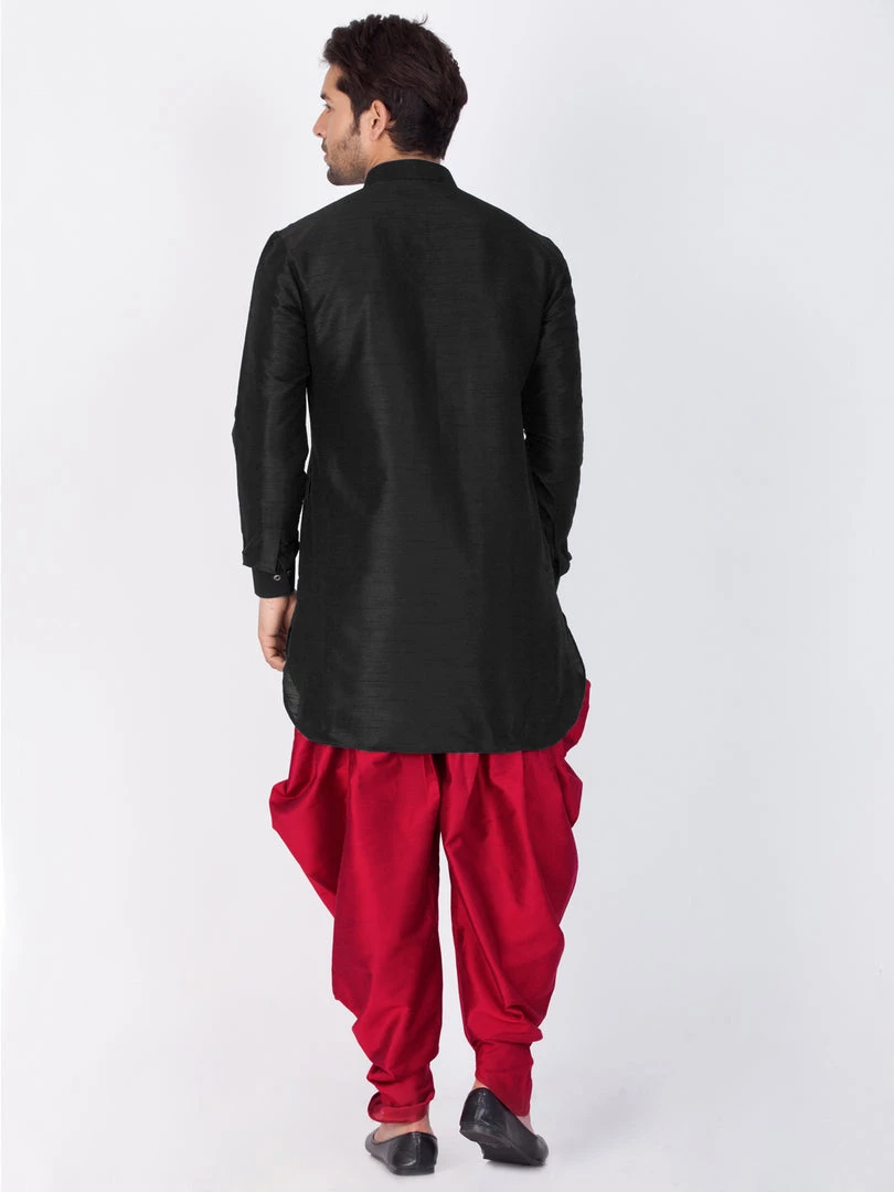 Vastramay Silk Blend Black And Maroon Baap Beta Dhoti Kurta Set 9 Vastramay Silk Blend Black And Maroon Baap Beta Dhoti Kurta Set