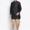 Vastramay Men's Black Silk Blend Kurta And Dhoti Pant Set