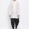 Vastramay Men's Cream Silk Blend Kurta And Black Dhoti Pant Set