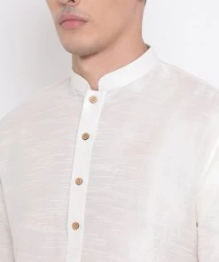 Vastramay Men's Cream Silk Blend Kurta And Black Dhoti Pant Set