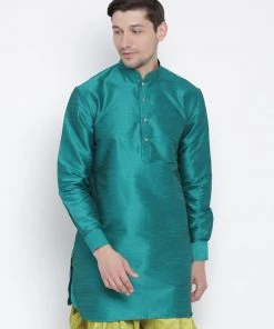Vastramay Men's Green Silk Blend Kurta