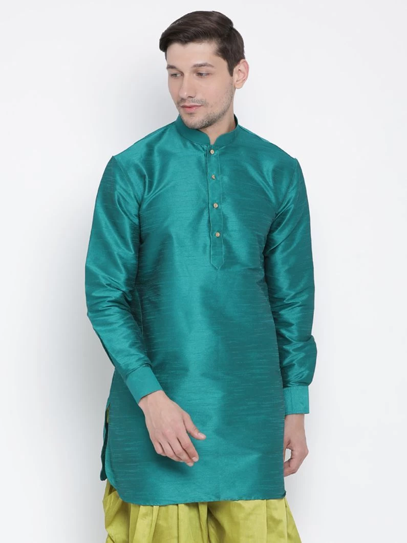 Vastramay Men's Green Silk Blend Kurta 3 Vastramay Men's Green Silk Blend Kurta
