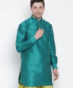 Vastramay Men's Green Silk Blend Kurta 10 Vastramay Men's Green Silk Blend Kurta