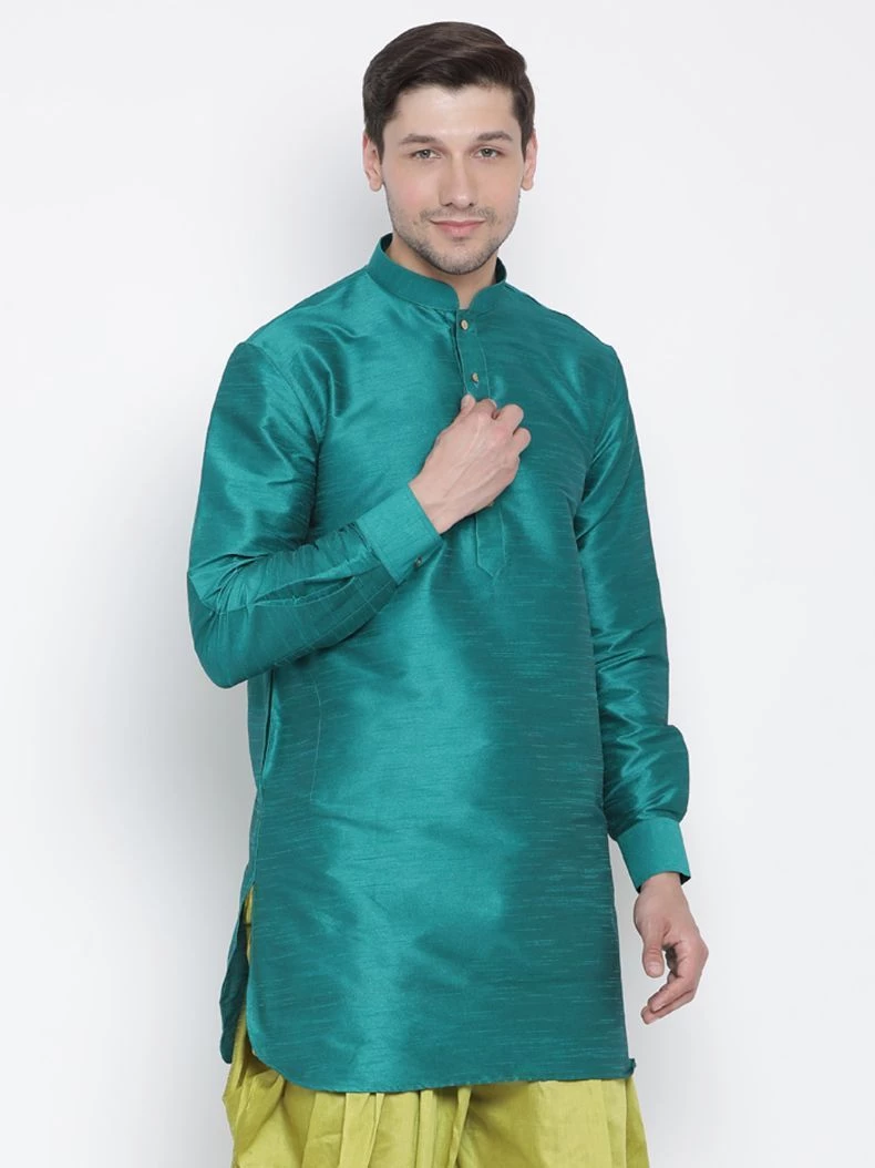 Vastramay Men's Green Silk Blend Kurta 4 Vastramay Men's Green Silk Blend Kurta
