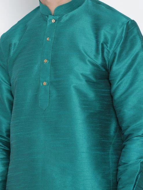 Vastramay Men's Green Silk Blend Kurta 6 Vastramay Men's Green Silk Blend Kurta