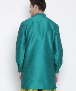 Vastramay Men's Green Silk Blend Kurta 11 Vastramay Men's Green Silk Blend Kurta
