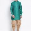 Vastramay Men's Green Silk Blend Kurta And Dhoti Pant Set