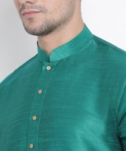 Vastramay Men's Green Silk Blend Kurta And Dhoti Pant Set