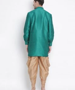 Vastramay Men's Green Silk Blend Kurta And Dhoti Pant Set