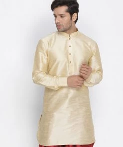 Vastramay Men's Gold Silk Blend Kurta