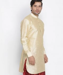 Vastramay Men's Gold Silk Blend Kurta