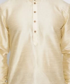 Vastramay Men's Gold Silk Blend Kurta