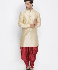 Vastramay Men's Gold Silk Blend Kurta