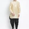 Vastramay Men's Gold Silk Blend Kurta And Dhoti Pant Set