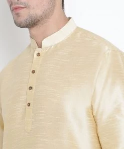 Vastramay Men's Gold Silk Blend Kurta And Dhoti Pant Set 11 Vastramay Men's Gold Silk Blend Kurta And Dhoti Pant Set