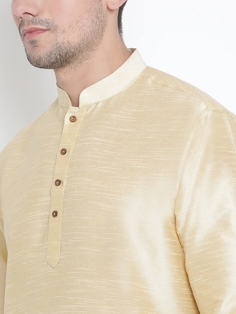 Vastramay Men's Gold Silk Blend Kurta And Dhoti Pant Set 6 Vastramay Men's Gold Silk Blend Kurta And Dhoti Pant Set
