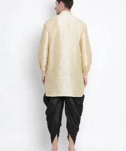 Vastramay Men's Gold Silk Blend Kurta And Dhoti Pant Set 10 Vastramay Men's Gold Silk Blend Kurta And Dhoti Pant Set